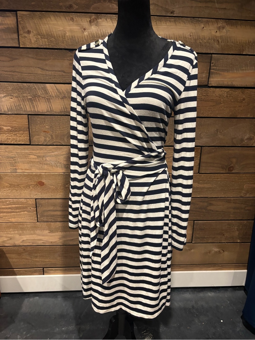Banana Republic Navy and White Long-Sleeve Wrap Dress